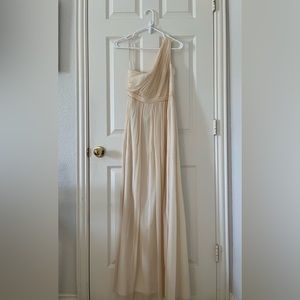 J Crew Long Silk Chiffon Cream / Champagne One-Shoulder Dress